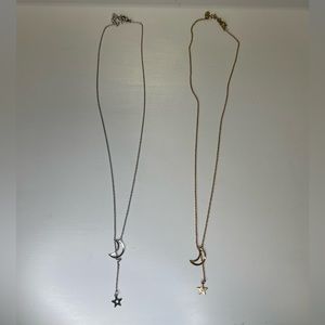 Matching Friendship Moon and Star Gold and Silver Necklace